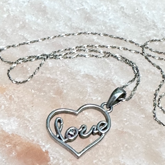 PENDANT NECKLACE FLOATING OPEN HEART LOVE DIAMOND ACCENT 15’ 925 SILVER 3396 B - Picture 9 of 11